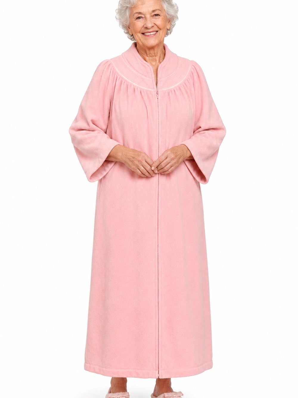 Vintage Evelyn Pearson Cozy Full-Length Zip Robe - Soft Pink